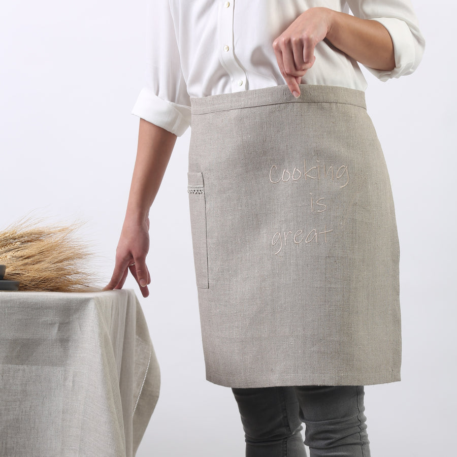 Cooking is great embroidered linen waist apron for baristas and home use