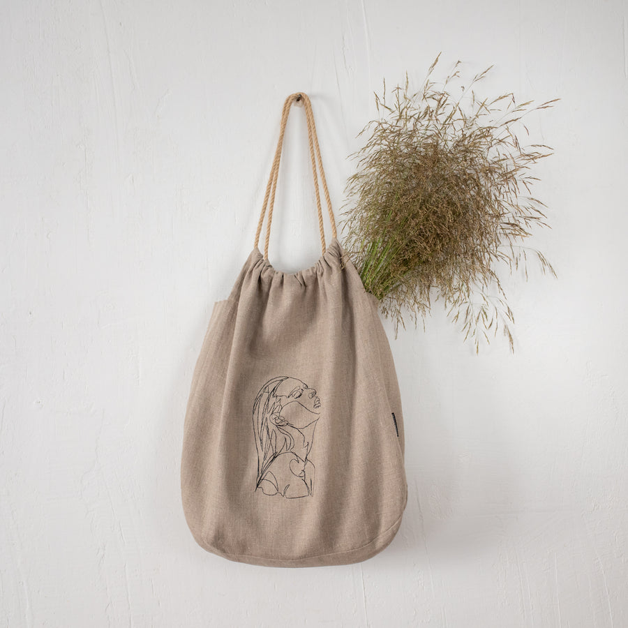 Natural linen bag with jute rope handle from Rimalinum