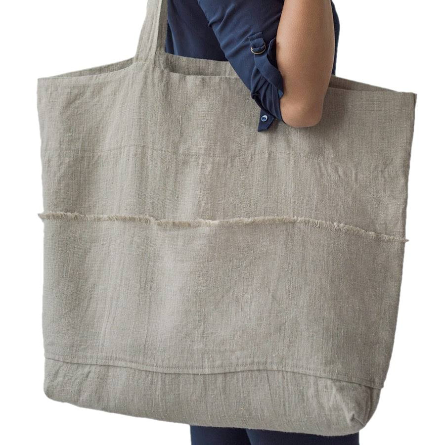 Oversized Natural Linen Tote - Roomy and Durable