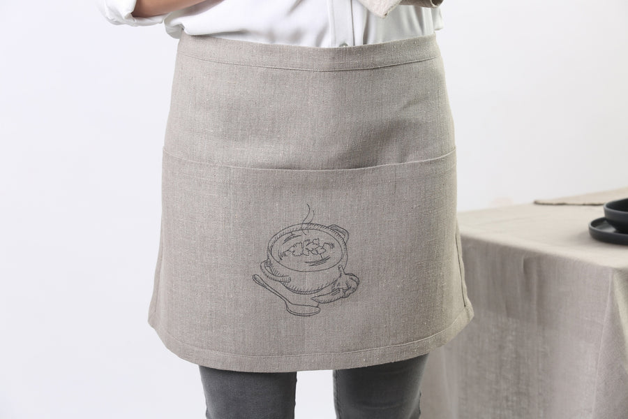 Natural linen waist apron for home use