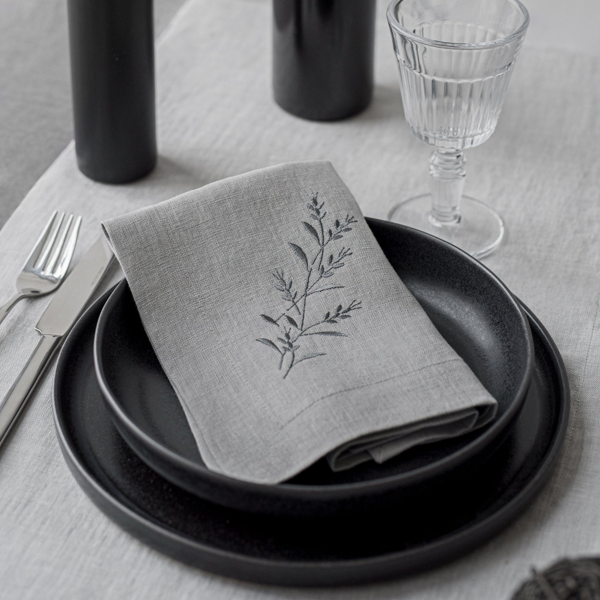 Handmade, embroidered 100% Natural Washed Linen Table collection - napkins, tablecloths and table runners