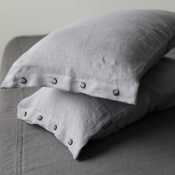 Stone Washed Linen Pillowcase Buttoned Closure "Barbora" | Hypoallergenic