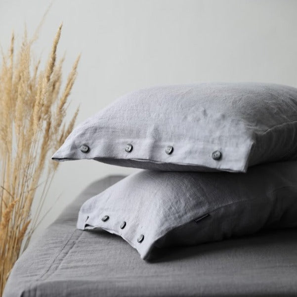 Stone Washed Linen Pillowcase Buttoned Closure "Barbora" 