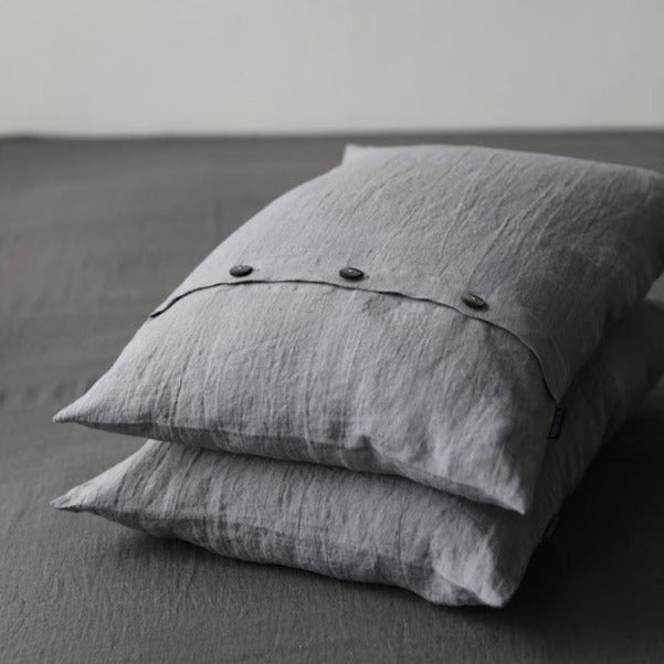 Grey Button Closing Linen Pillowcase