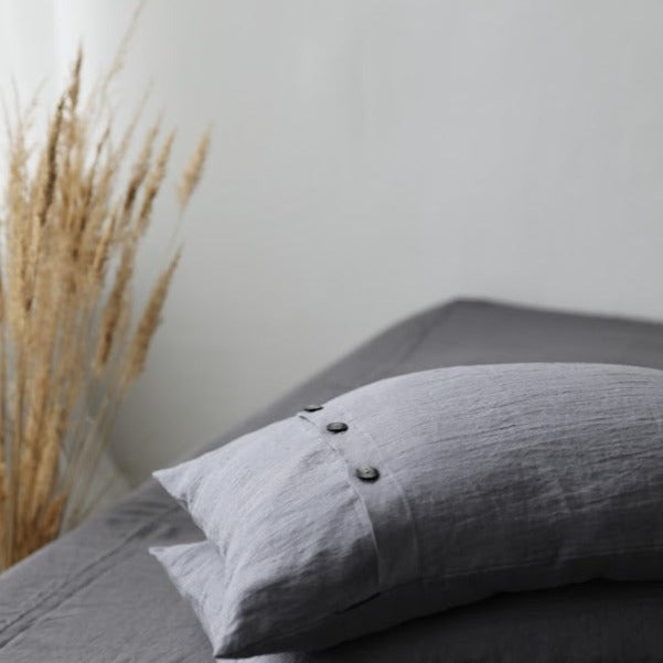 Medium grey Button Closing Linen Pillowcase