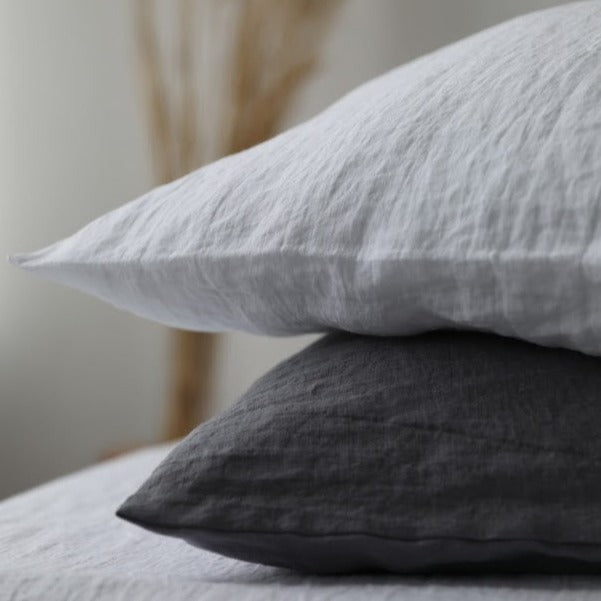 Linen Pillowcase "Mariana" | Linen Pillow Shams With Side Buttons | White and Grey Pillow Covers | Antistatic