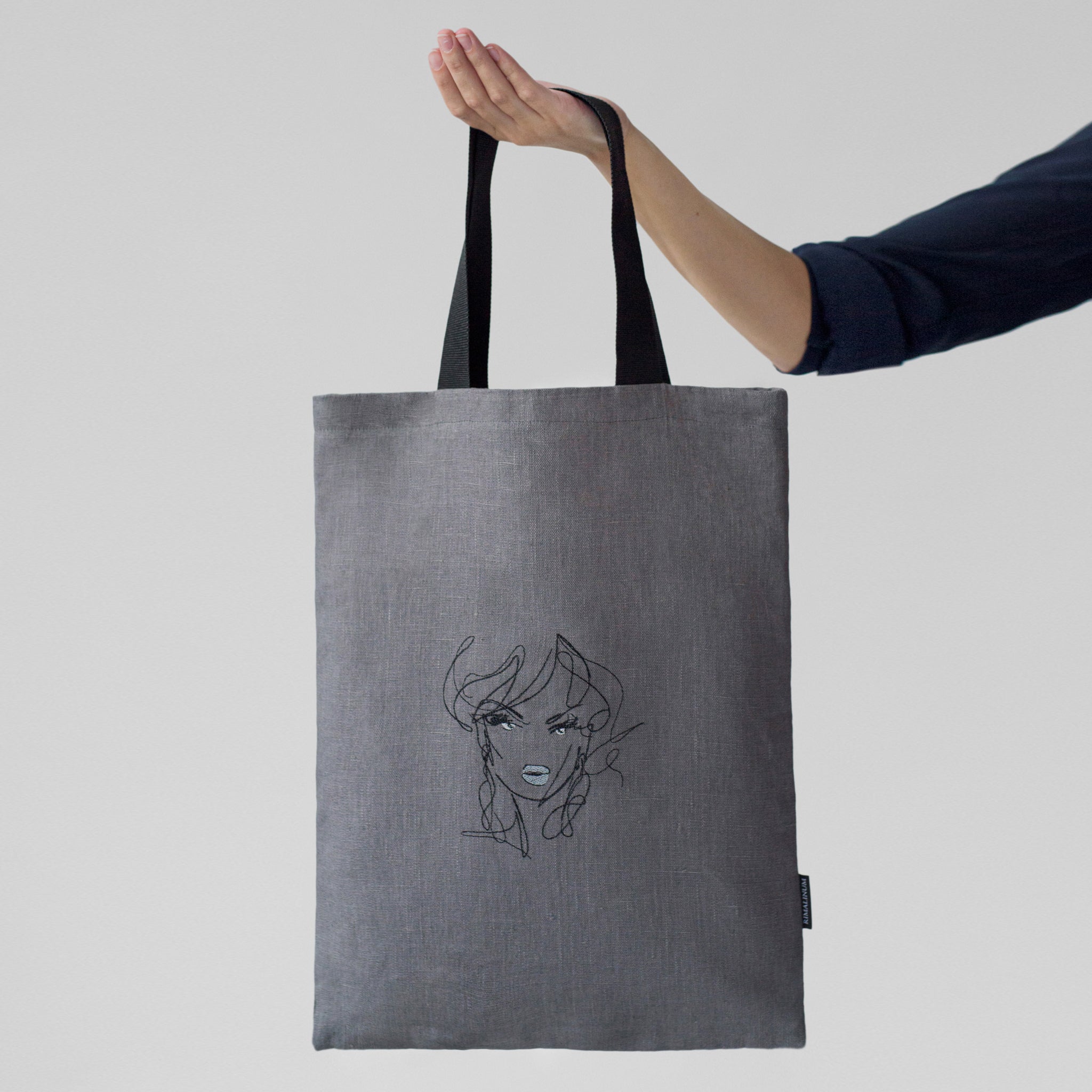 Large Grey Linen Tote Bag