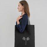 Black Oversized Tote Bag with Embroidered Daffodils |