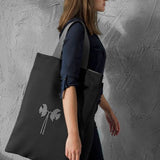 Black Oversized Tote Bag with Embroidered Daffodils |