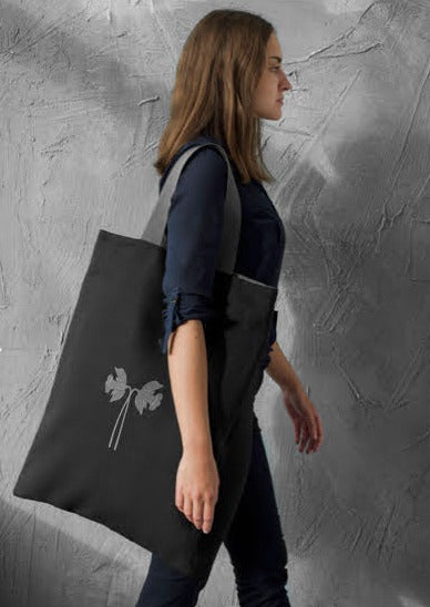 Black Oversized Tote Bag with Embroidered Daffodils |