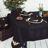 Golden mistletoe embroidery on black napkin - Christmas table decoration