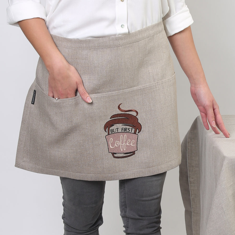 But Fist Coffee embroidery on a waist apron