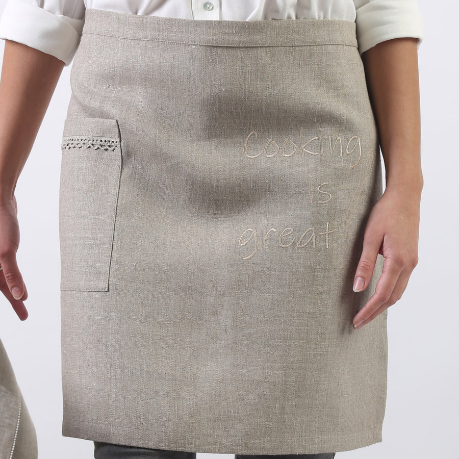 Cooking is Great with linen apron from Rimalinum