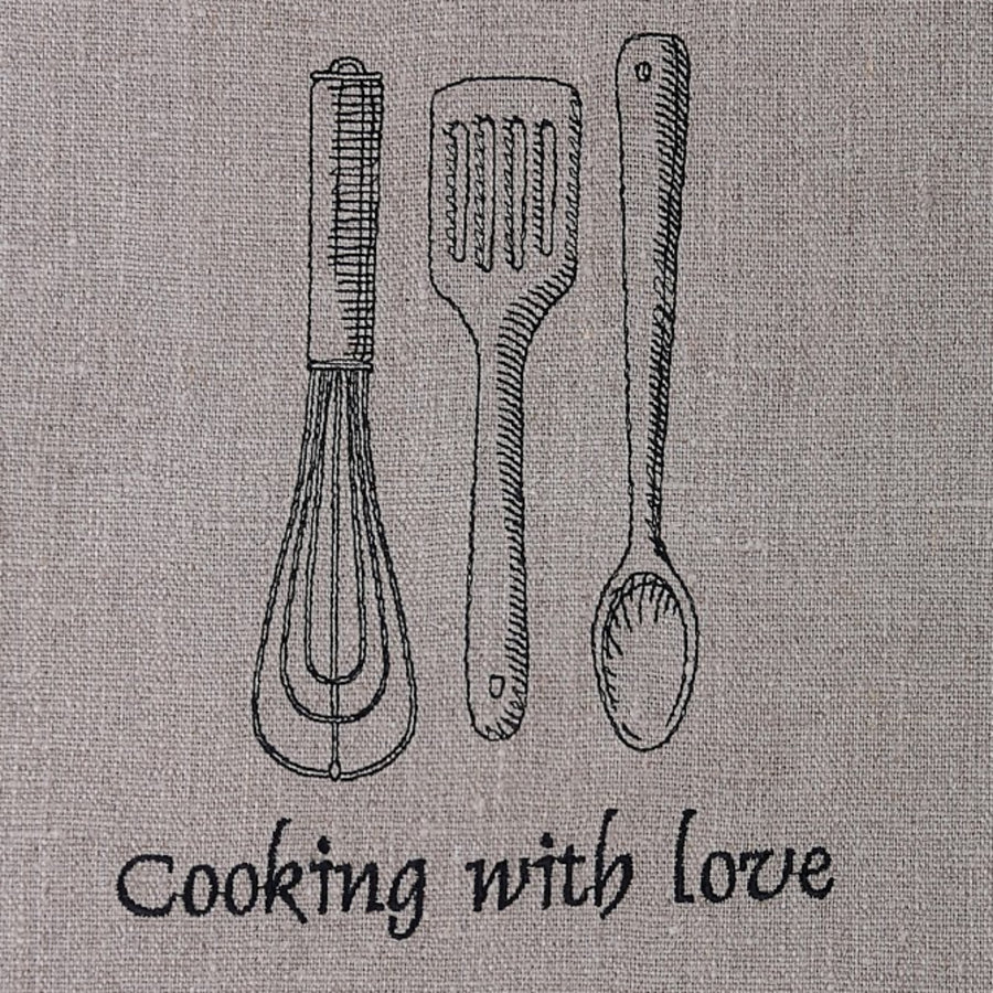 COOKING WITH LOVE embroidery on linen waist apron