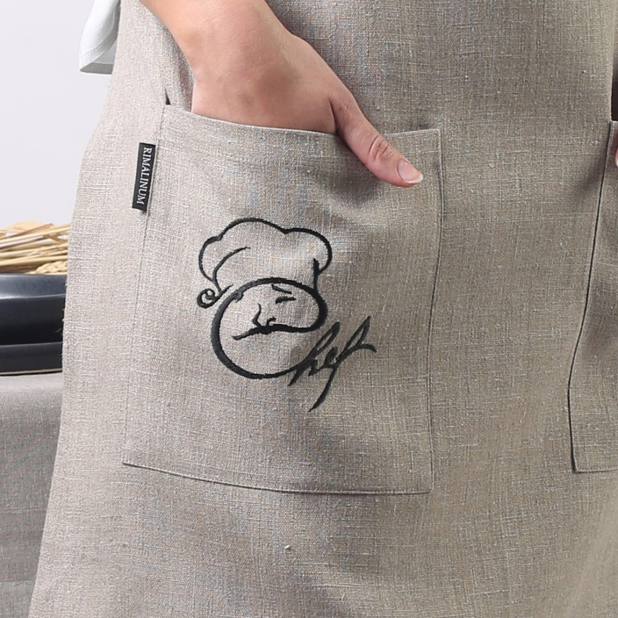 Chef embroidery on kitchen waist apron from Rimalinum