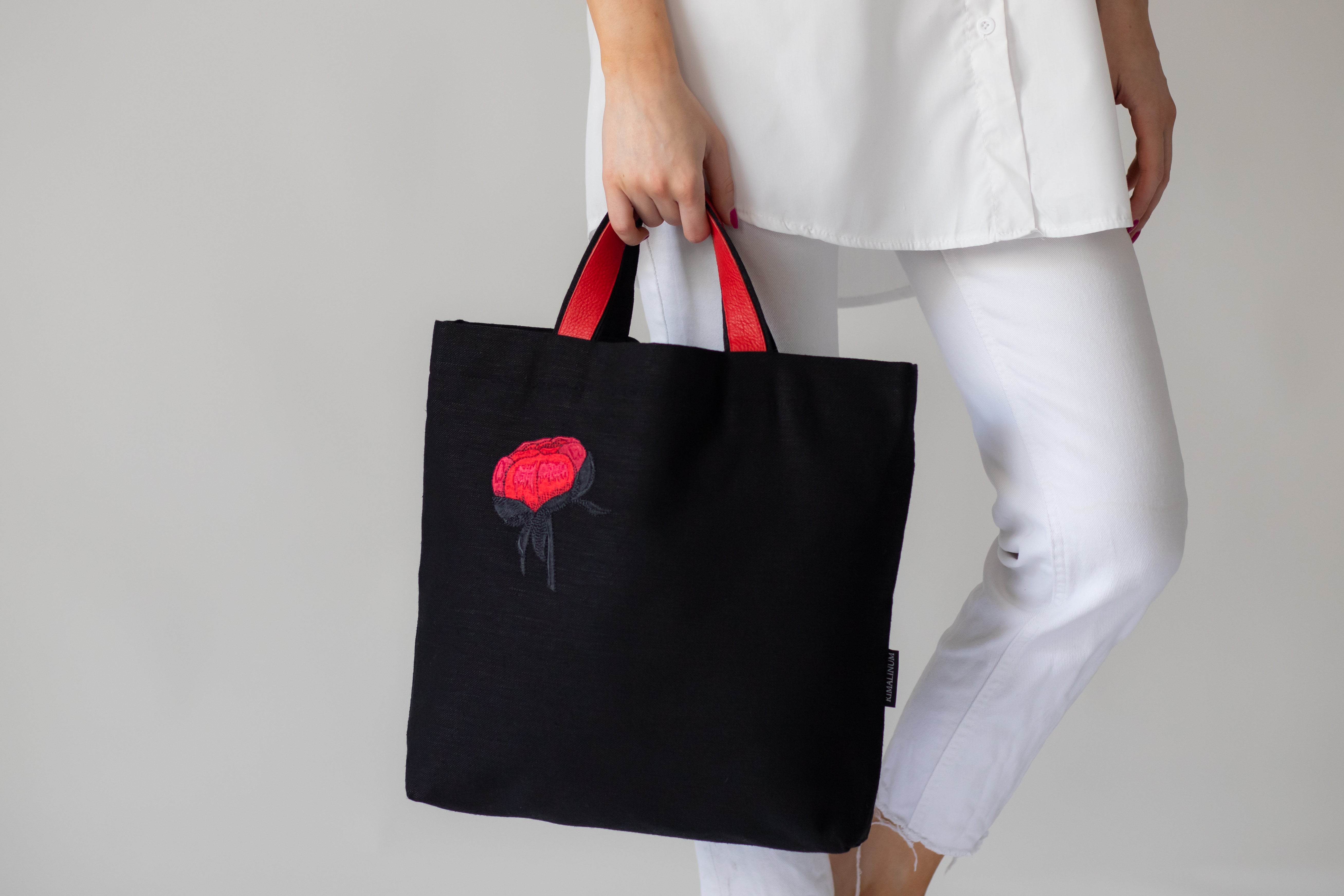 Black Handmade bag with flower embroidery