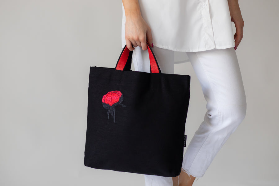 Black Handmade bag with flower embroidery