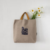 Natural linen bag from Rimalinum - lithuanian folk art embroidery and leather handles