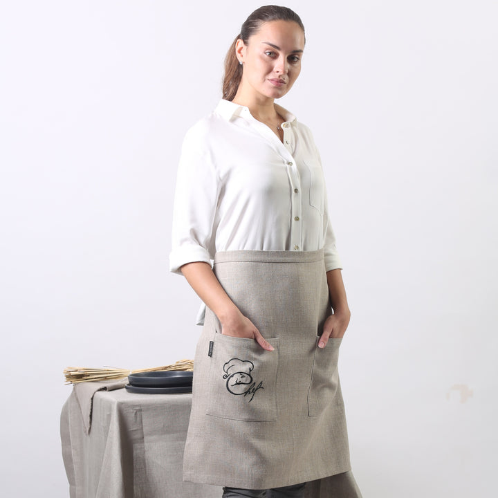 Natural linen waist apron from Rimalinum, Lithuania