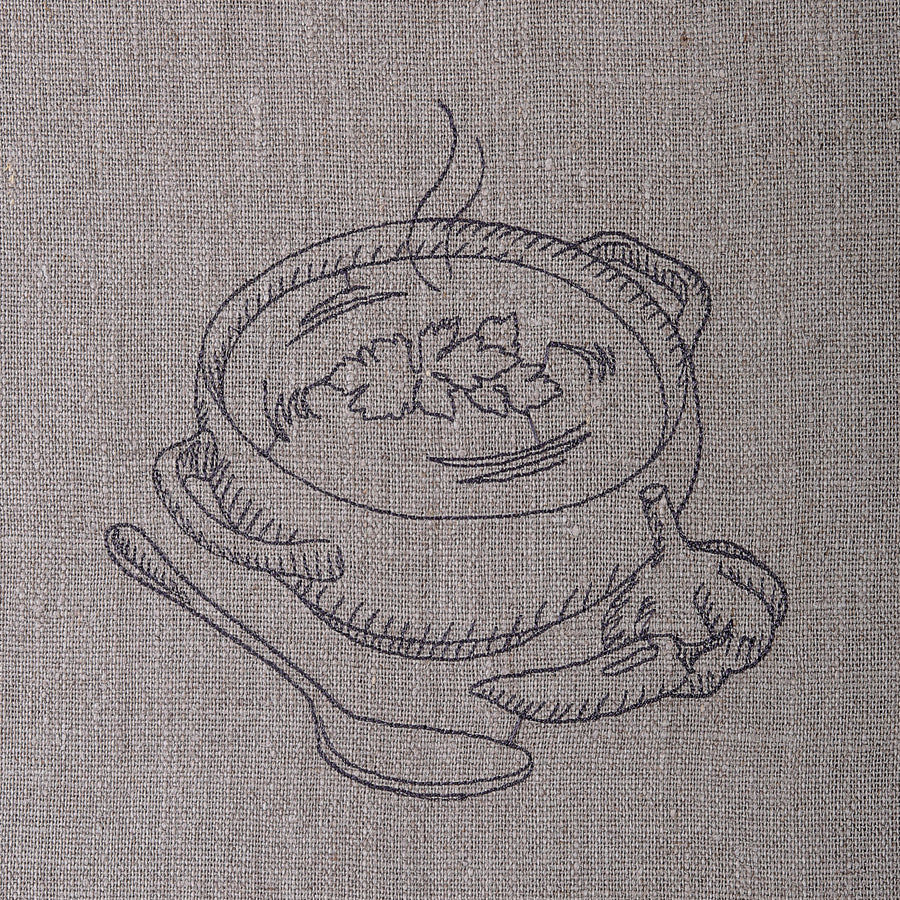 Pot of Soup embroidery on linen waist apron