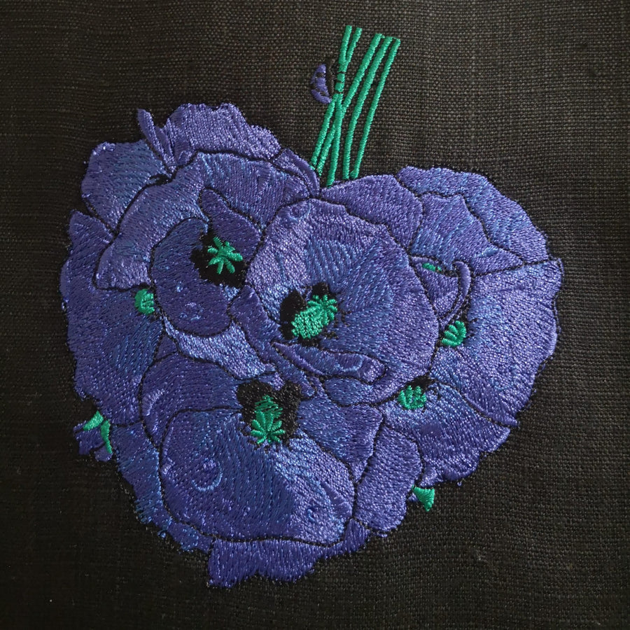 Blue poppy flower bouquet embroidery