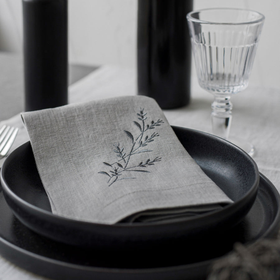 Linen Napkin Embroidered with a Beautiful Floral Design