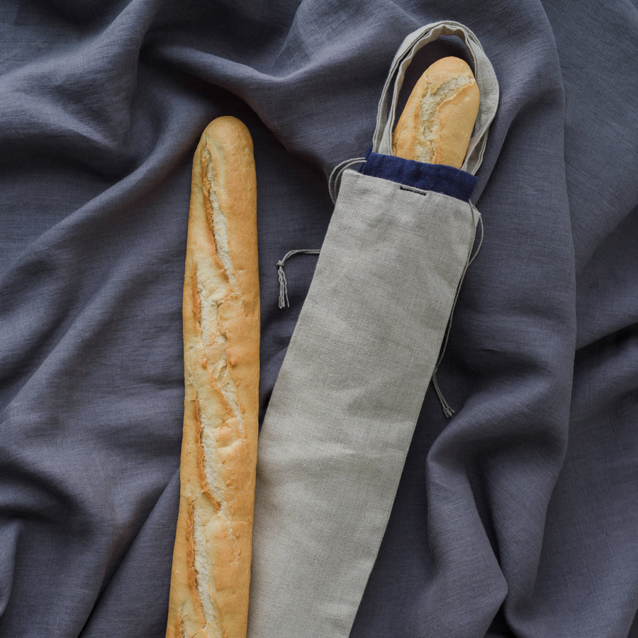 Baguette shopping bag with handles and drawstring