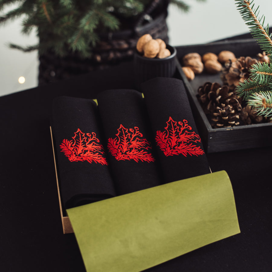 Red Christmas Linen Napkins Set of 6 Handmade of Natural Softened Linen 