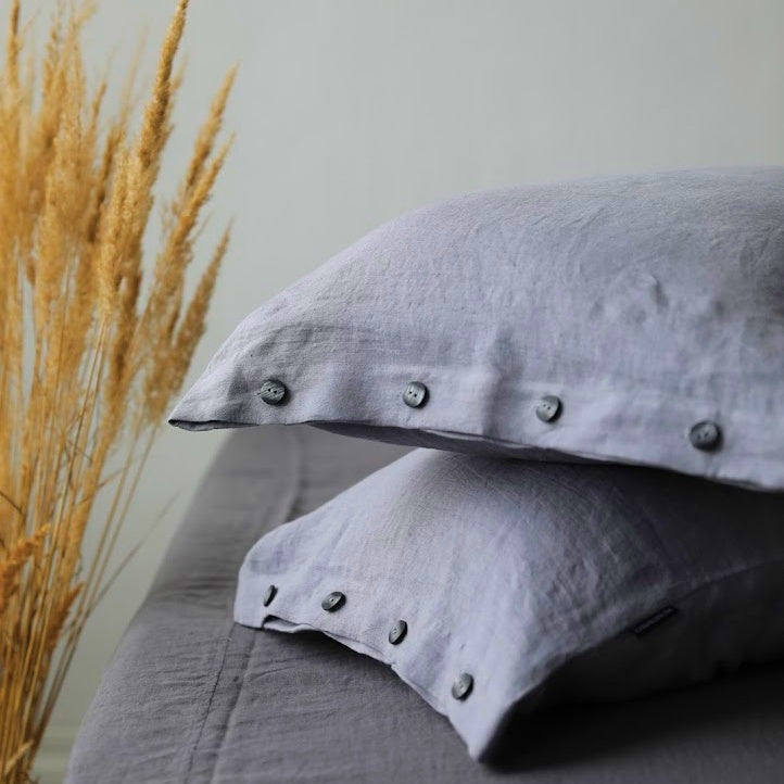 Grey Linen pillowcase with buttons