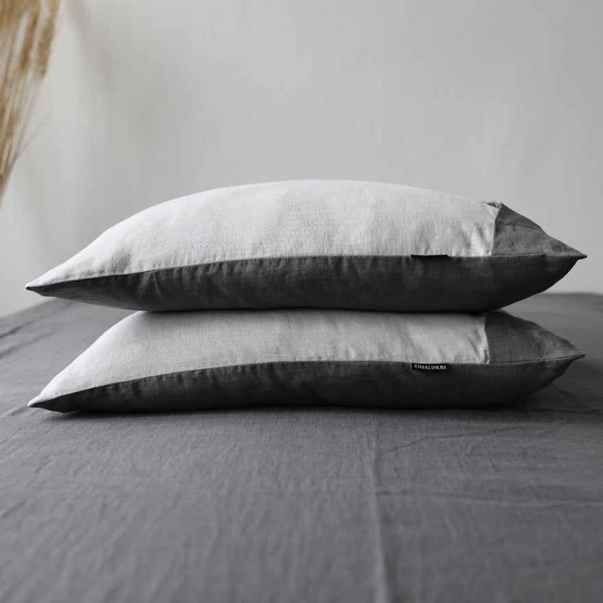 Grey 2 color linen pillowcase with buttons