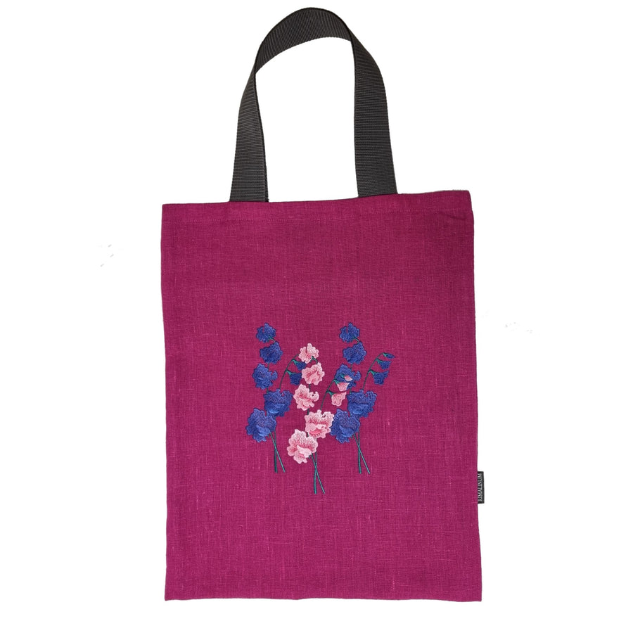 Ruby Pink Linen Tote Bag with Floral Embroidery Design 