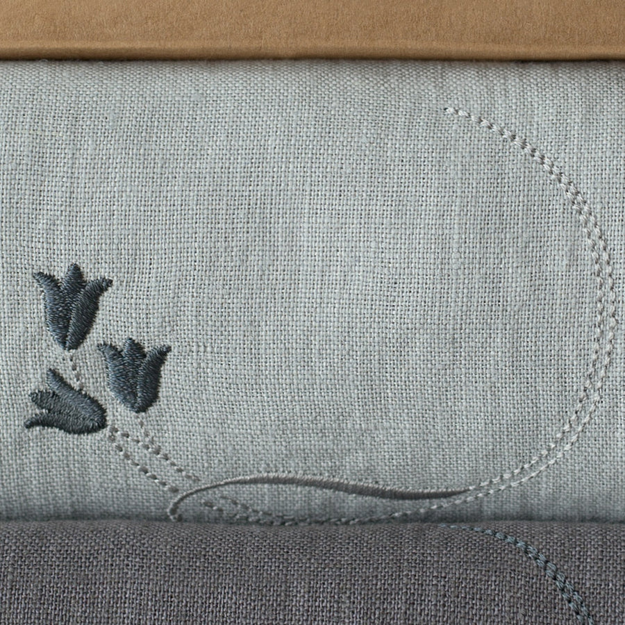 Tulip embroidery on grey color linen napkin