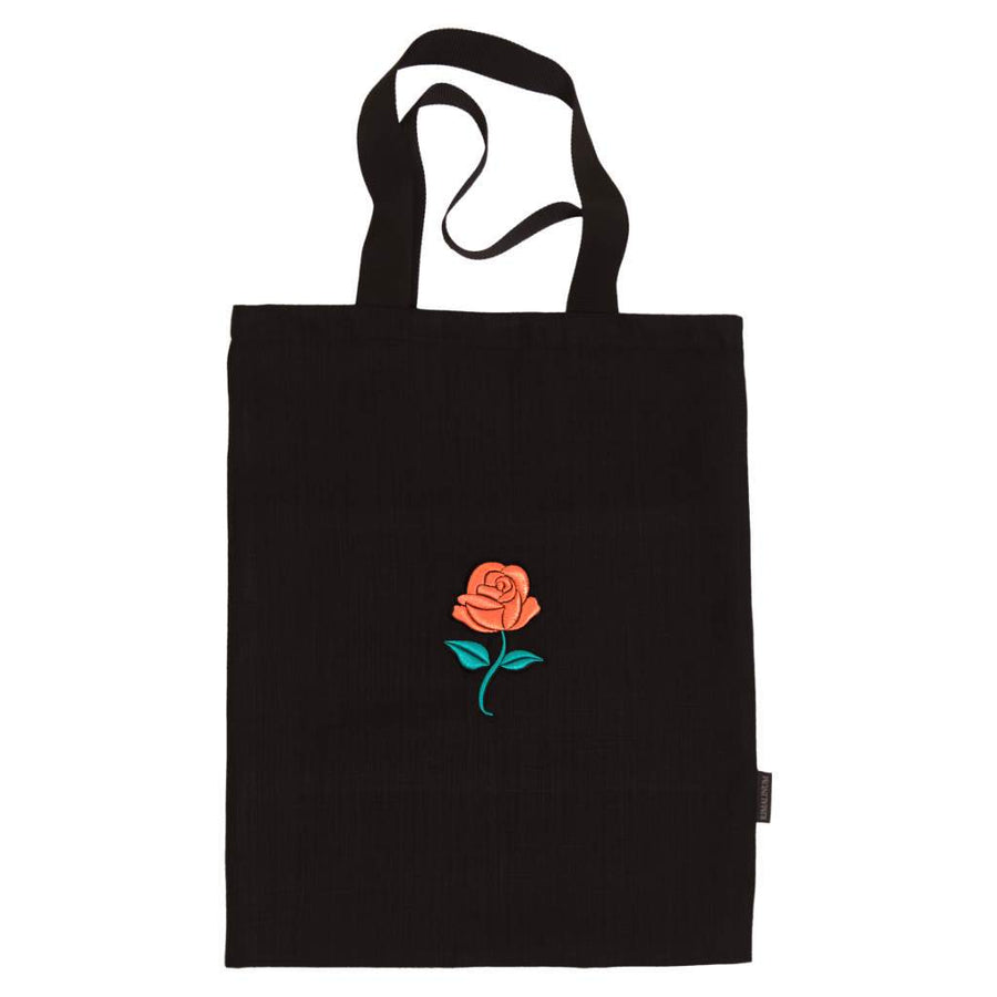 Black Tote Bag Orange Rose 