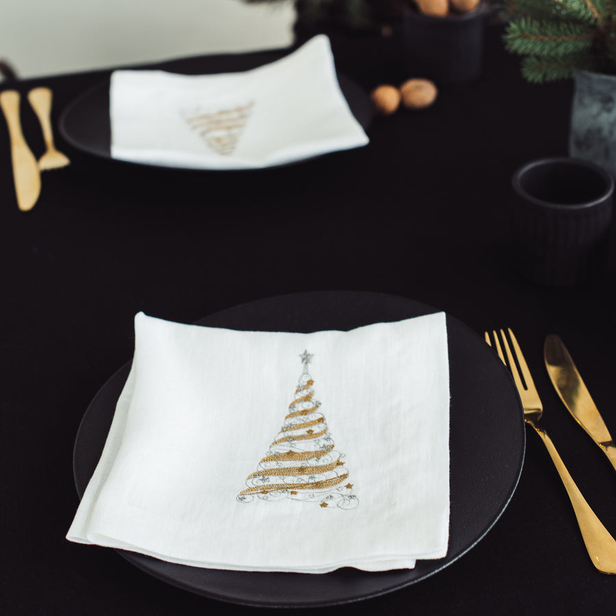 Embroidered Linen Napkins - Set of 6 - Two of each design - Norwegian Wood